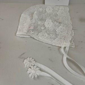 NEW PETITE JR White bonnet, Lace Bonnet, Baptism bonnet NEW baby